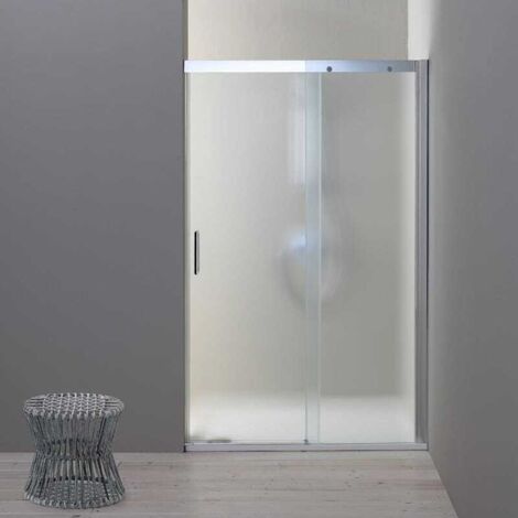Kiamami Valentina – Porte de douche en niche 120 cm – Paroi fixe à droite – Verre trempé satiné 6 mm – Profilés aluminium chromé – Installation facile (1/5)