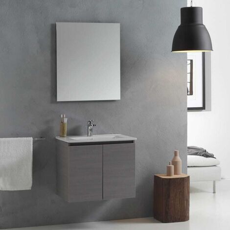 Kiamami Valentina – Meuble sous vasque simple 60 cm – Évier marbre recomposé – Panneau aggloméré E1 – Dimensions : L. 60 cm, P. 39 cm, H. 50 cm