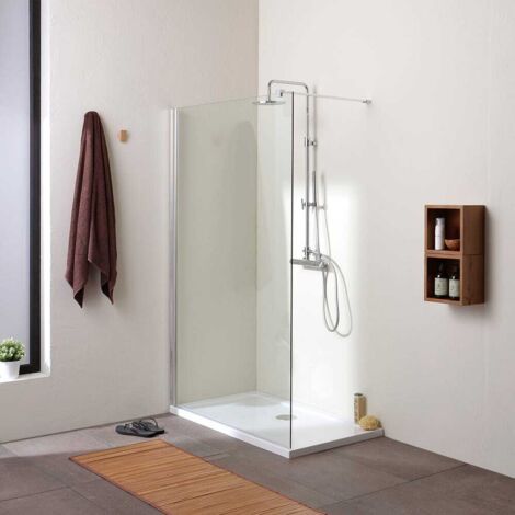 Kiamami Valentina – Paroi de douche walk-in 120 cm – Verre trempé transparent 8 mm – Fixation murale avec barre en acier chromé – Montage réversible (1/5)