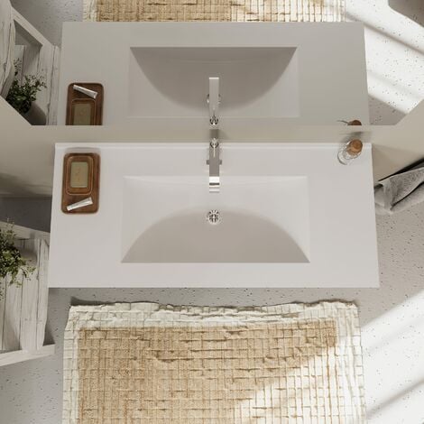Meuble De Salle De Bain Couleur Bleu Mat Et Chêne Naturel 100 Cm  Magnolia