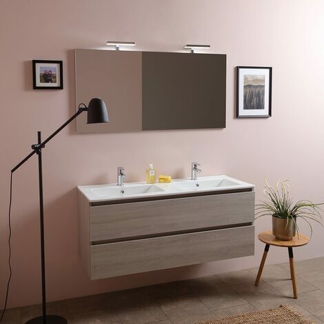 Meuble de salle de bains double lavabo KIAMAMI VALENTINA - 120 cm - Orme - Avec miroir
