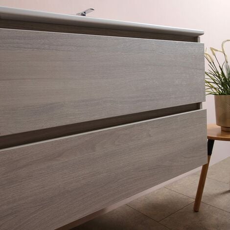 Meuble de salle de bains double lavabo KIAMAMI VALENTINA - 120 cm - Orme - Avec miroir