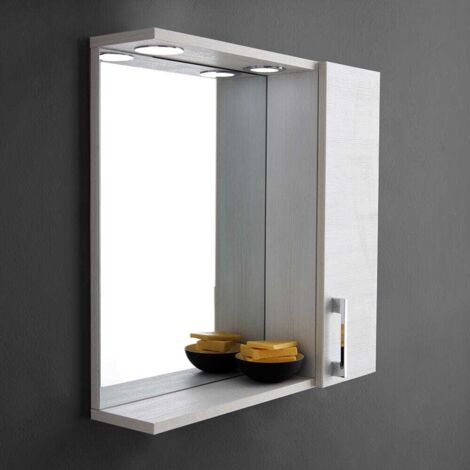 Kiamami Valentina – Miroir lumineux de salle de bain en chêne blanc – Éclairage LED intégré – Largeur 58.4 cm – Hauteur 57.1 cm – Unité murale droite