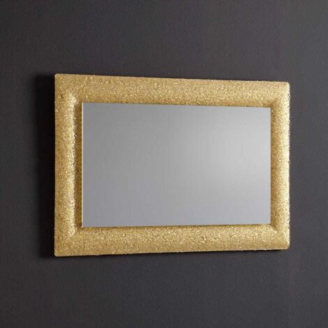 Miroir Mural Rond Avec Cadre En Verre Imprimé Motifs Feuilles Dorées - Diamètre 50 à 100 Cm, Fixation Murale