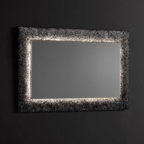 Miroir Noir 90X62 Rétro-Éclairé Par Led, Avec Cadre En Verre Et Gravier (1/5)