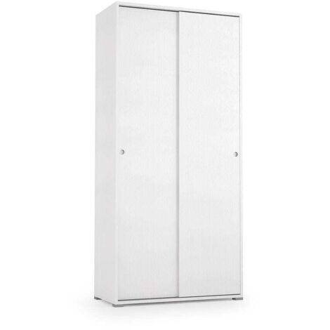 Kiamami Valentina – Armoire blanche 90x195 cm en bois avec double porte coulissante – 4 étagères réglables – Solution gain de place pour espaces restreints (1/4)
