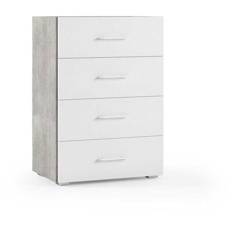 Commode Polyvalente À 4 Tiroirs Blanche Avec Côtés En Béton (1/2)