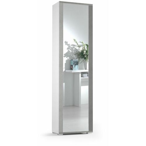 Kiamami Valentina – Armoire haute 182 cm béton gris avec miroir – 7 étagères réglables – Profondeur 31 cm – Design moderne pour rangement optimisé