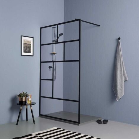 Douche À L'italienne 100Cm Verre Clair Cadre Noir (1/5)