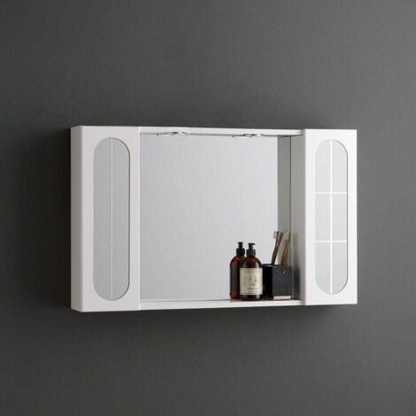 Container Salle De Bain Miroir 92Cm 2 Meubles Muraux Avec Porte Miroir Et Lumière Led (1/5)