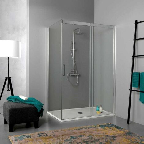 Kiamami Valentina – Paroi de douche coulissante 80x140 cm – Verre transparent 6 mm – Aluminium anodisé finition chromée – Accès facile design épuré (1/5)