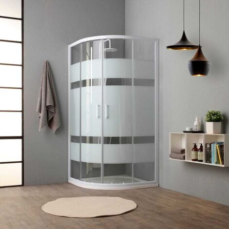 Kiamami Valentina – Paroi de douche incurvée 90x90 cm – Verre sécurisé 4 mm – Ouverture coulissante avec fermeture magnétique – Profilés blancs