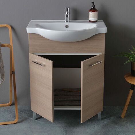 MEUBLE LAVABO À POSER DE 65 CM EN CHÊNE NATUREL