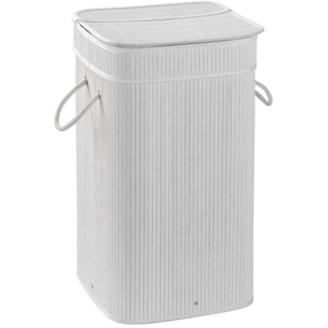Porte-Linge En Bambou Blanc Avec Sac Amovible
