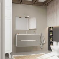 Kiamami Valentina – Meuble de salle de bain suspendu 100cm – Tiroirs gris mat – Côtés en chêne blanc – Lavabo céramique avec trou pour robinet