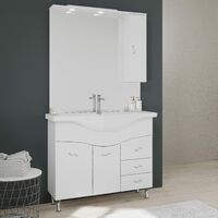 Kiamami Valentina – Meuble lave-mains 105 cm blanc brillant – Lavabo céramique – Miroir avec éclairage LED – 2 portes et 3 tiroirs