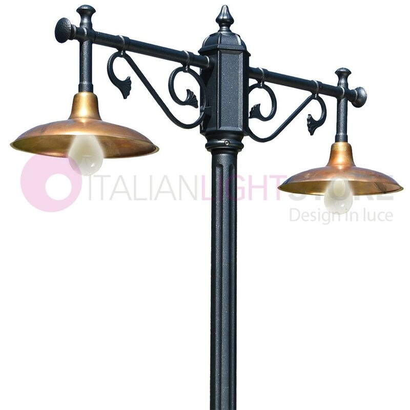 NIKE Lampione rustico giardino antracite 2 luci piatto ottone 8164/2L