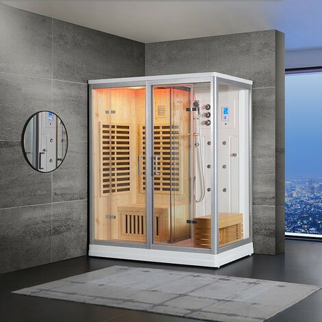 Boreal Sauna – Sauna infrarouge 1-2 places 180x100x220 cm – Douche hammam 3000W – Carbone 2000W – Chromothérapie et Bluetooth