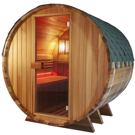 Boreal Sauna – Sauna traditionnel extérieur en cèdre rouge – Tonneau Barrel 180x180 cm – Bois traité Autoclave Classe 4 – Poids 380 kg