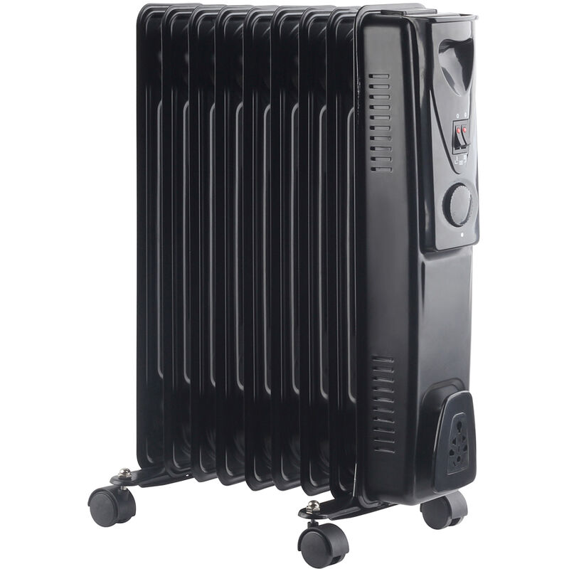 240V Oil Filled Radiator 9 Fin 2000W Portable Electric Heater 3 Heat  Thermostat