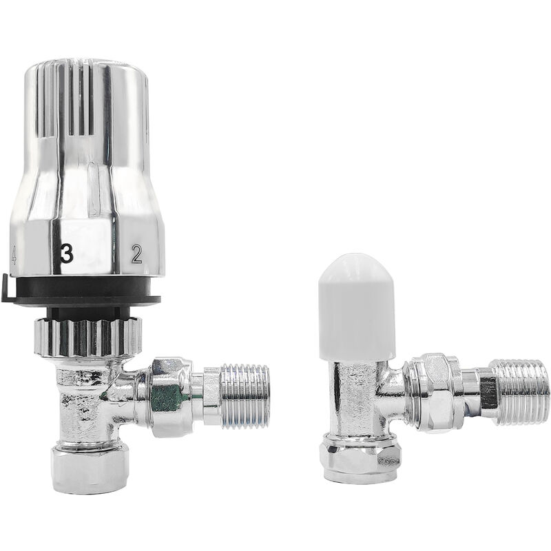 Nrg 15mm Chrome Angled Thermostatic Designer Radiator Valve And Manual Angled Valves 7294