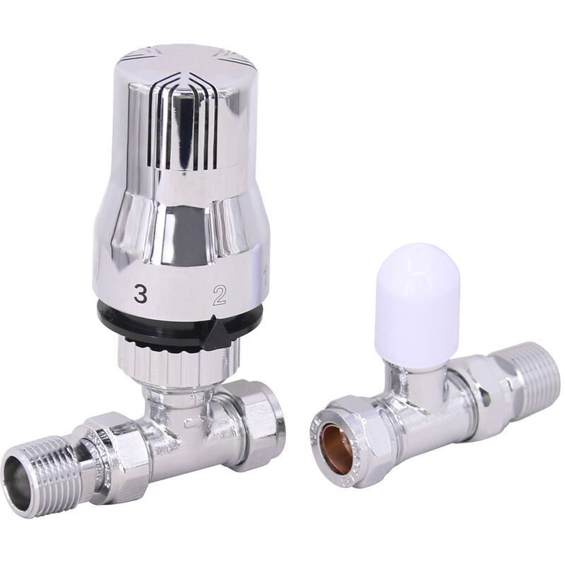 Nrg Chrome Straight Trv Thermostatic Radiator Valve Central Heating Taps With Free Manual Valve 8064