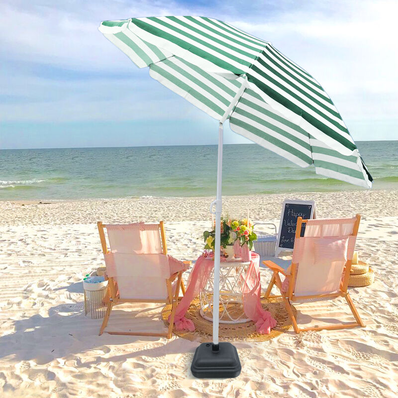 Beach Umbrella Outdoor Patio Tilting Parasol Sun Shade Green-White Strip  1.6m