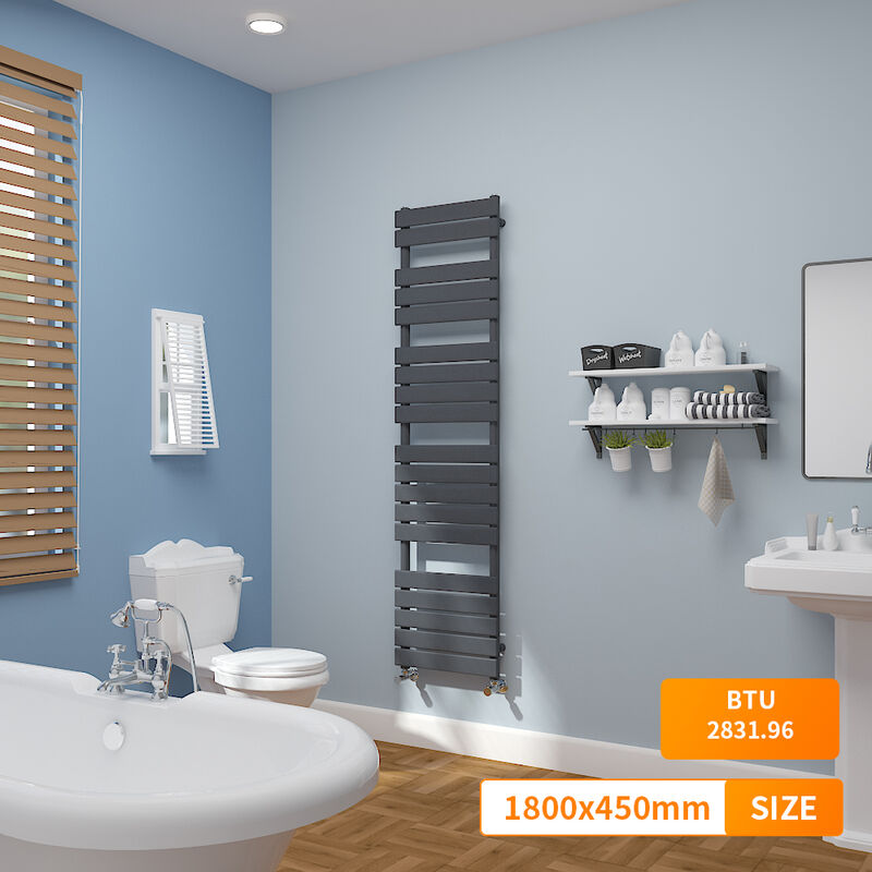 NRG Heated Towel Rail Flat Panel Central Heating Bathroom Rad Radiator  Anthracite 1800x450mm