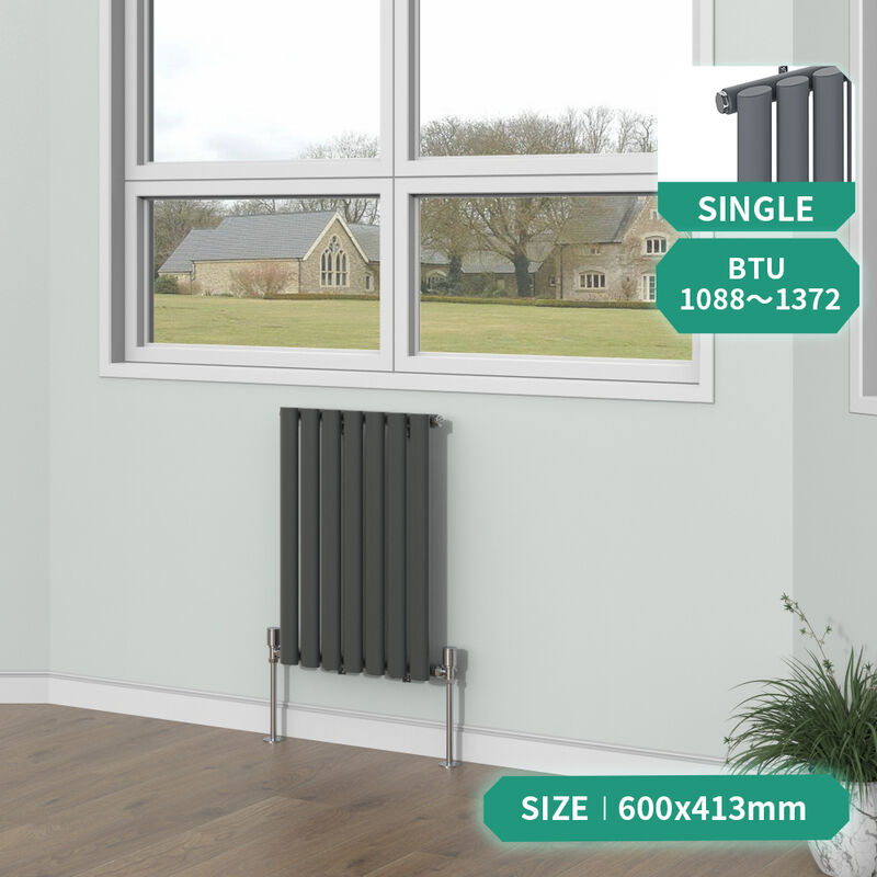 Anthracite Horizontal Oval Column Panel Designer Radiator Bathroom Central  Heating 600x413mm Single