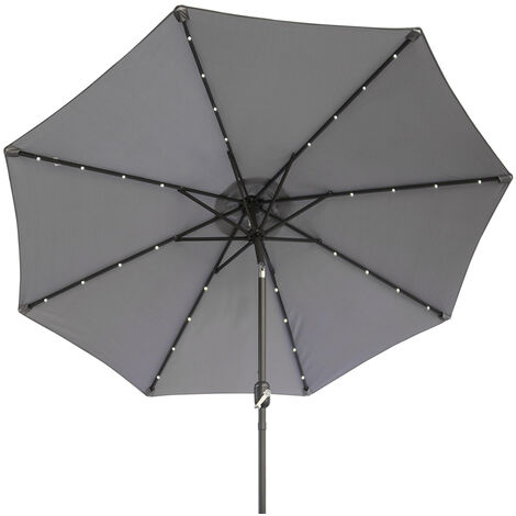 Grey 2.7m Round Garden LED Parasol Crank Tilt Umbrella w/ Base