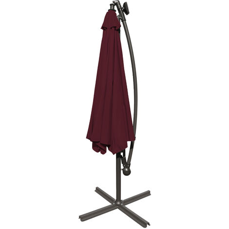 3m LED Garden Patio Banana Parasol Wine Red w/ Base Cover Umbrella Cantilever
