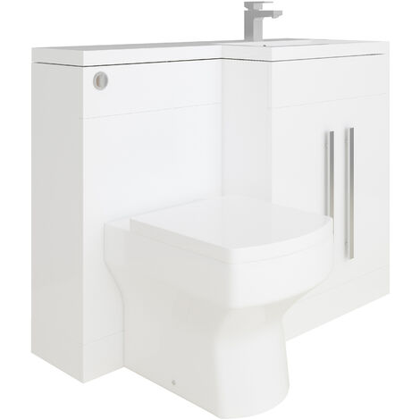 1100mm L Shape Bathroom Basin Vanity Toilet Combination Unit RH Furniture White