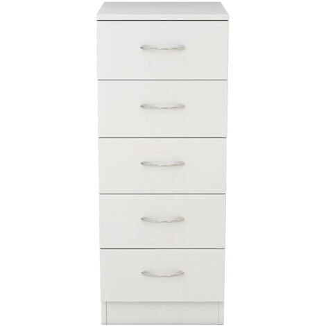 Narrow Tall Chest of 5 Drawers Bedside Bedroom Hallway Storage Cabinet Furniture White