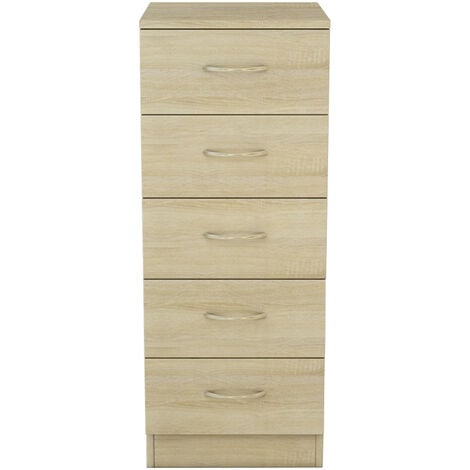 Narrow Tall Chest of 5 Drawers Bedside Bedroom Hallway Storage Cabinet Furniture Oak