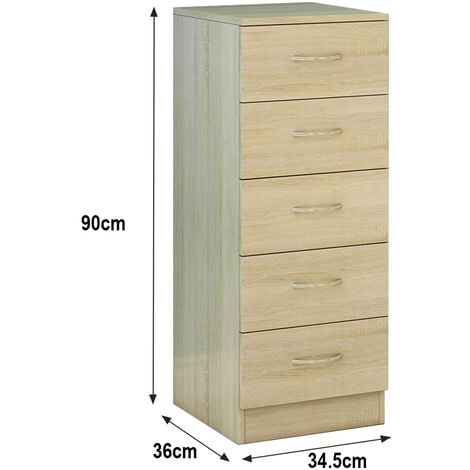 Narrow Tall Chest of 5 Drawers Bedside Bedroom Hallway Storage Cabinet Furniture Oak