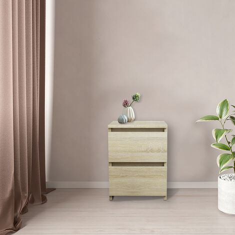 Modern 2 Drawer Chest of Drawers Bedside Table Cabinet Nightstand Bedroom Oak