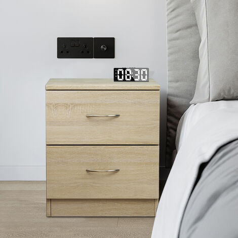 2 Drawers Chest of Drawers Bedside Cabinet Nightstand Bedroom Table Furniture Oak