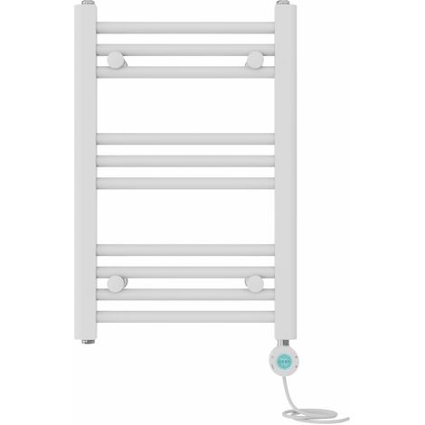 Pre-filled Bathroom Straight Electric Heated Towel Rail Radiator Thermostatic 600x400mm White