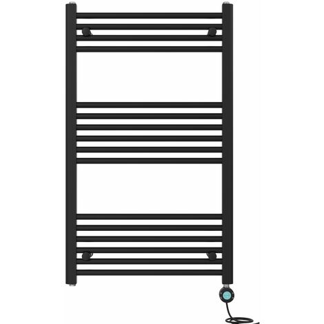 Pre-filled Bathroom Straight Electric Heated Towel Rail Radiator Thermostatic 1000x600mm Black