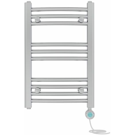 Pre-filled Electric Curved Heated Towel Rail Radiator Thermostatic 600x400mm Chrome