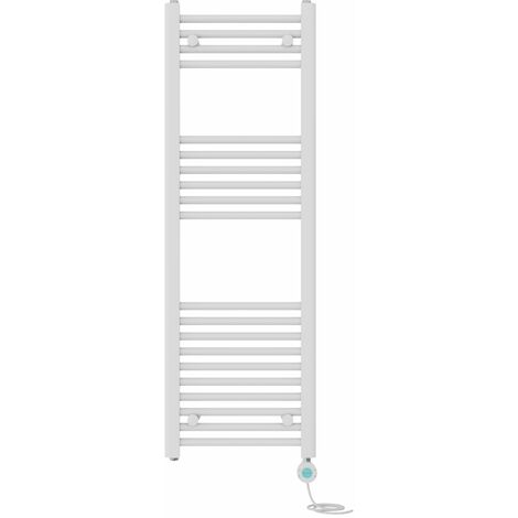 Pre-filled Bathroom Straight Electric Heated Towel Rail Radiator Thermostatic 1200x400mm White