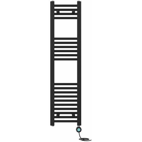 Pre-filled Bathroom Straight Electric Heated Towel Rail Radiator Thermostatic 1200x300mm Black