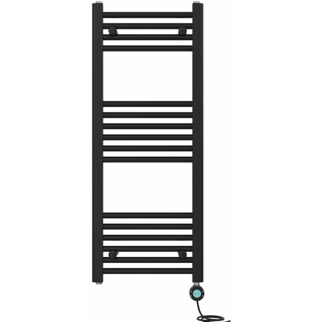 Pre-filled Bathroom Straight Electric Heated Towel Rail Radiator Thermostatic 1000x400mm Black