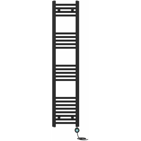 Pre-filled Bathroom Straight Electric Heated Towel Rail Radiator Thermostatic 1400x300mm Black