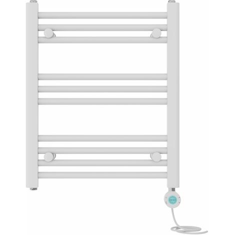 Pre-filled Bathroom Straight Electric Heated Towel Rail Radiator Thermostatic 600x500mm White