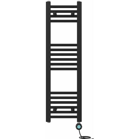 Pre-filled Bathroom Straight Electric Heated Towel Rail Radiator Thermostatic 1000x300mm Black
