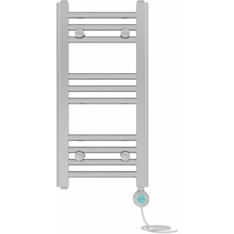 Pre-filled Bathroom Straight Electric Heated Towel Rail Radiator Thermostatic 600x300mm Chrome