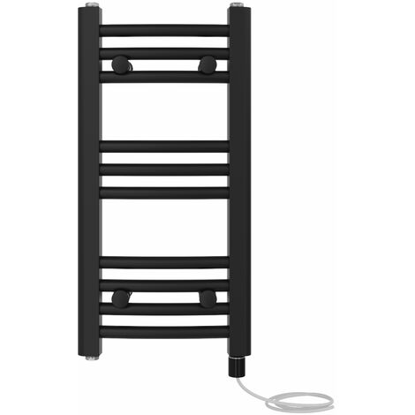 Bathroom Curved Prefilled Electric Heated Towel Rail Ladder Warmer Radiator 600x300mm Black