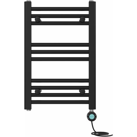 Pre-filled Bathroom Straight Electric Heated Towel Rail Radiator Thermostatic 600x400mm Black