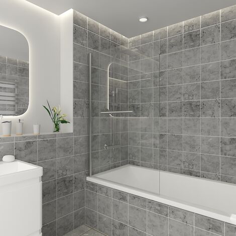 800 x 1400mm Bathroom Square Bath Screen Reversible 6mm Easy Clean Glass Chrome with Towel Rail (1/5)